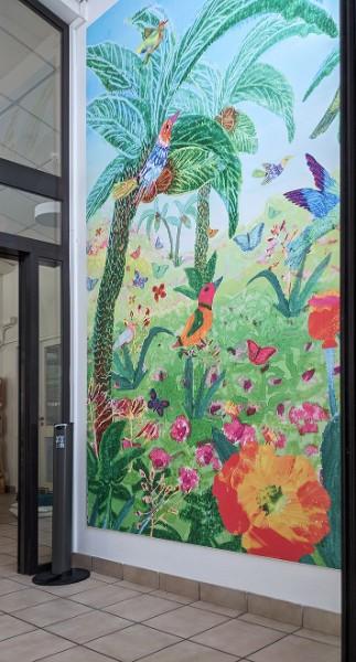 Fresque décorative, participative et imprimée posées au sein d'un restaurant, quartier Nantes Erdre